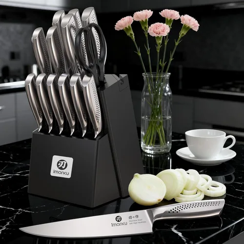 Miniatura 7 de imarku - Juego de 15 piezas de cuchillos con bloque, cuchillos de cocina de acero inoxidable de alto carbono con afilador incorporado, apto