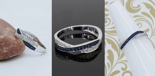 Miniatura 3 de Dazzlingrock Collection Alianza de boda apilable de zafiro azul y diamante blanco en oro
