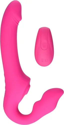 Strap U Mighty Licker - Consolador de silicona sin tirantes de alta calidad 10X con eje lamedor y vibrador y control remoto para pegging hombres,