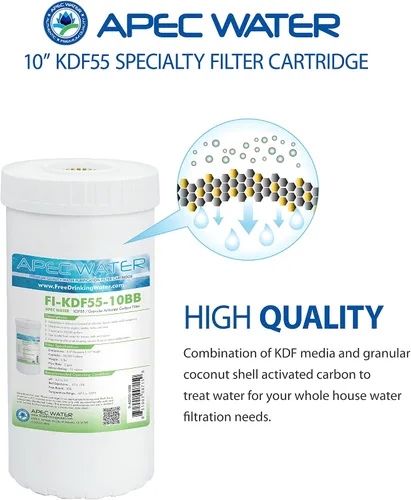 Miniatura 4 de APEC Water FI-KDF55-10BB GAC Filtro de agua de carbono para toda la casa; metales pesados, reducción de cloro y bacterias, 4.5 x 10 pulgadas