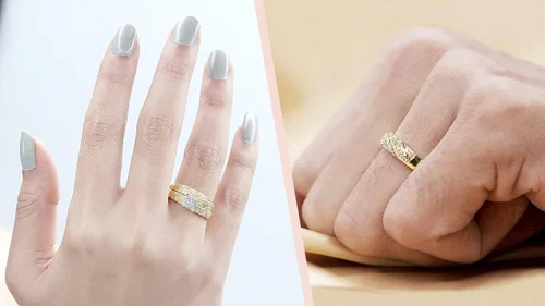 Miniatura 4 de Dazzlingrock Collection Juego de anillos de compromiso redondos con forma cuadrada de diamantes blancos para él y ella