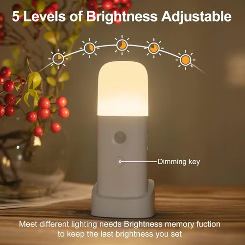 Miniatura 2 de CREWEEL Luces nocturnas con sensor de movimiento para interiores, luz nocturna recargable, funciona con pilas, luz nocturna portátil con brillo