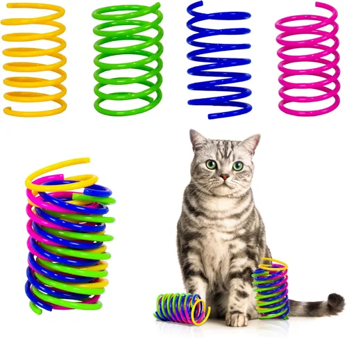 Juguete de primavera para gatos, 30 piezas de juguetes para gatos, resortes espirales de plástico coloridos para matar, morder, cazar y jugar activo