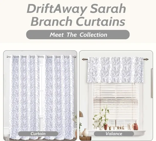 Miniatura 6 de DriftAway Cenefas opacas de 18 pulgadas gris y blanco para ventanas, dormitorio, sala de estar, bolsillo para cortinero, árbol de granja, rama