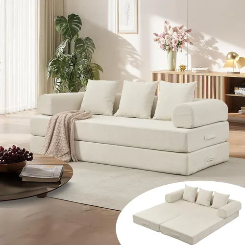 Miniatura 9 de Sofá cama convertible, cómodo colchón plegable, sofá cama modular plegable seccional, sofá plegable con 3 almohadas y reposabrazos, sofás para sala