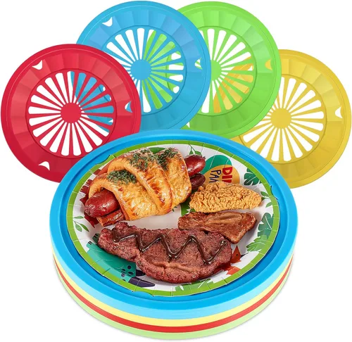 Miniatura 8 de Tessco for you 12 piezas de soportes reutilizables de plástico para platos de papel de 10 pulgadas, juego de soportes de plástico resistentes