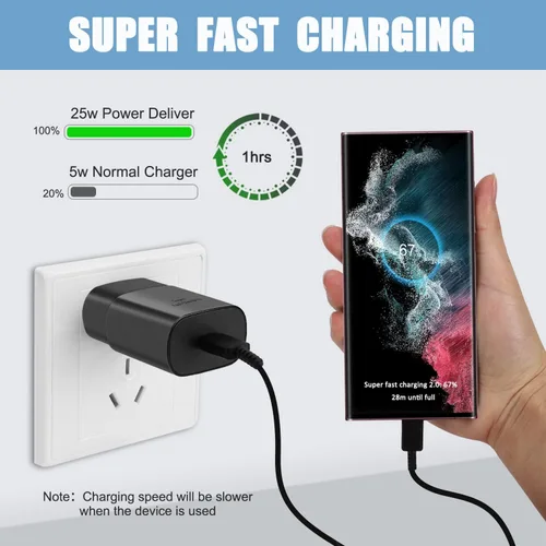 Miniatura 68 de Cargador USB C, carga rápida súper rápida de 25 W tipo C y cable de carga USB C de 6,6 pies para Samsung Galaxy S25/S25 Ultra/S25+/S24/S24