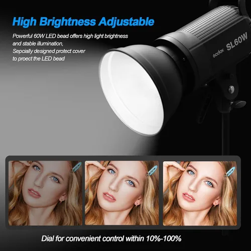Miniatura 3 de Godox SL-60W CRI 95+ Luz de vídeo LED SL60W Versión Blanca 5600K 60WS Bowens Mount+Control Remoto+Reflector