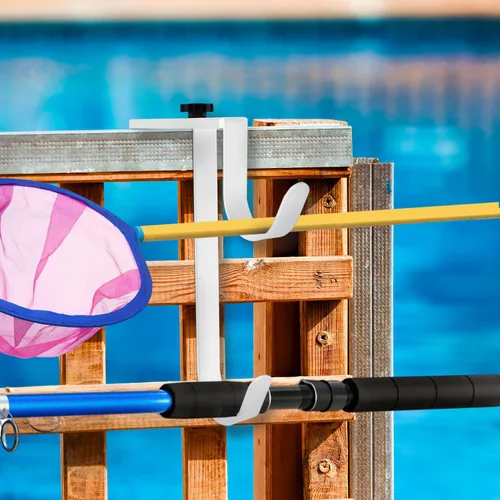 Miniatura 5 de Savita 2 ganchos dobles para poste de piscina, panel grueso ajustable, ganchos de equipo de valla de piscina, ganchos de metal para colgar
