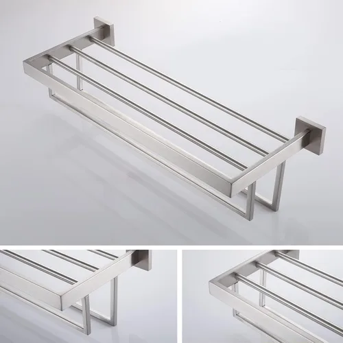 Miniatura 7 de KOKOSIRI Toallero de baño de 24 pulgadas con barras de toalla dobles SUS304 de acero inoxidable montado en la pared, níquel cepillado, B6003BR Acero