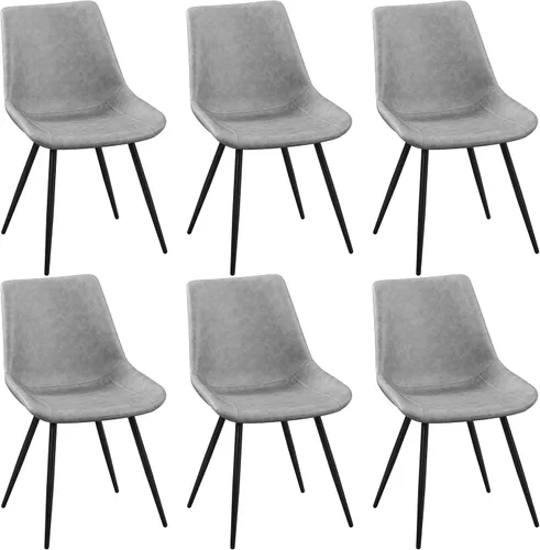 Yaheetech Juego de 6 sillas de comedor modernas tapizadas con asiento de piel sintética y patas de metal para el hogar, cocina, diseño sin brazos,