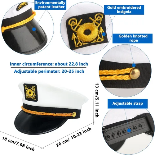 Miniatura 2 de Paquete de 20 sombreros de capitán ajustables blancos marineros azul marino sombreros para Halloween Cruise Line Capitán fiesta temática cosplay