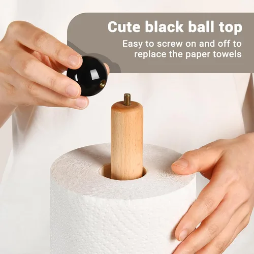 Miniatura 5 de Soporte para toallas de papel, soporte de rollo de cocina de madera (bola negra)
