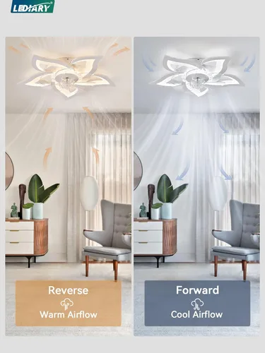 Miniatura 6 de LEDIARY Ventiladores de Techo con Flores y Luces, Ventilador de Techo Moderno Pequeño de Perfil Bajo de 27 Pulgadas, Lámpara de Techo LED Regulable