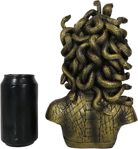 Miniatura 8 de Ebros Gift Mitología griega Hermanas Gorgona Diosa Medusa con Serpientes Salvajes Pelo y Escamas Blindadas Estatua de busto de piel de 10 pulgadas