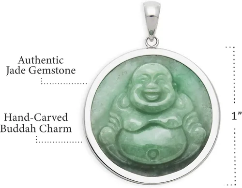 Miniatura 2 de Collar de Buda de jade verde natural de plata de ley, 18.0in