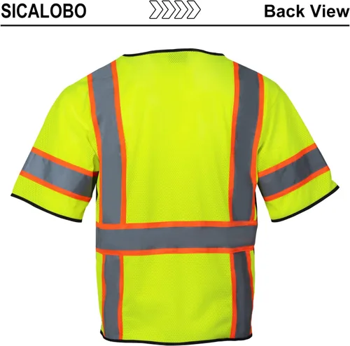 Miniatura 2 de Chaleco de malla de seguridad de alta visibilidad para hombre con 10 bolsillos, chaleco reflectante Hi Vis, clase 3, ropa de trabajo con cremallera