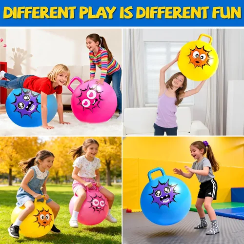Miniatura 6 de Hymaz Pelota de tolva para niños de 3 a 6 años, paquete de 3 bolas inflables con asa, pelota inflable para saltar saltando, juguetes de salto
