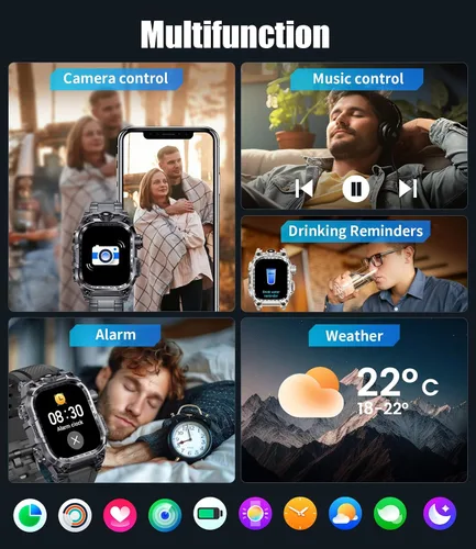 Miniatura 8 de Relojes inteligentes militares para hombre (respuesta/hacer llamadas), reloj inteligente deportivo con pantalla HD de 2.01 pulgadas con linterna LED