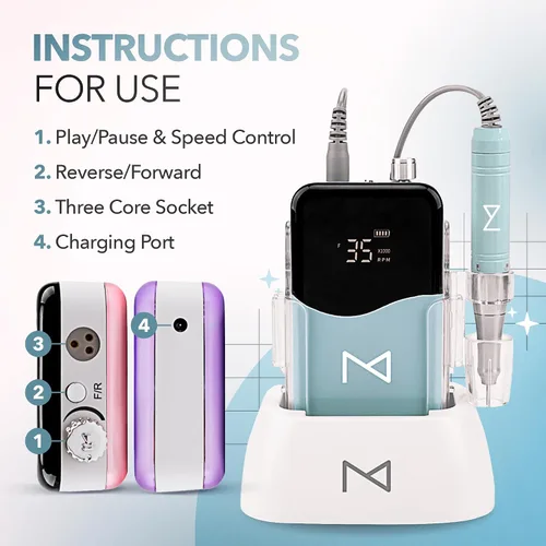 Miniatura 3 de M Mase- Taladro de uñas profesional - Lima de uñas 2 en 1 sin núcleo - Eléctrica, inalámbrica, 35000 RPM, pantalla HD, taladro eléctrico de uñas