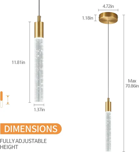 Miniatura 3 de Lámpara colgante moderna para isla de cocina, regulable, LED, acabado de latón dorado, mini iluminación colgante de cristal, para dormitorio, mesita