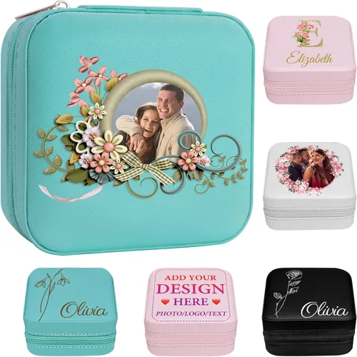 Miniatura 23 de Joyero personalizado para regalos de dama de honor, flor de nacimiento, inicial, joyería de viaje personalizada para mujeres, organizador de joyas