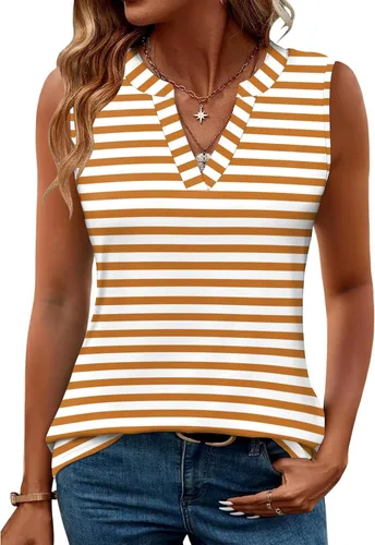 Miniatura 18 de Romanstii Camisas sin mangas para mujer, estilo casual, de verano, cuello en V, blusas elegantes, túnica