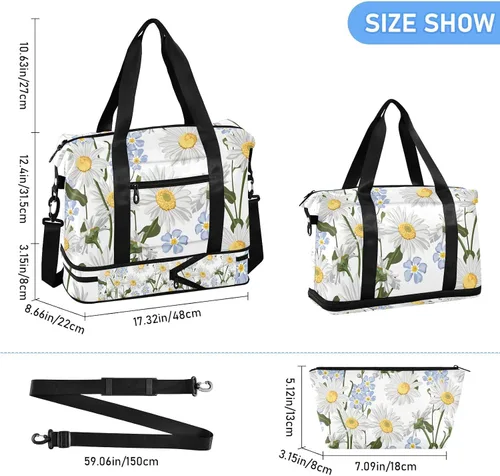 Miniatura 3 de Gym Bag Forget-me-not Flower Travel Duffel Bag - Sports Gym Bag with Dry Wet Pocket Cosmetic bag & Shoes Compartment for Women and Men