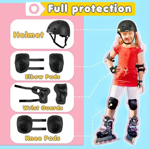 Miniatura 2 de Conjunto de casco de bicicleta para niños, casco ajustable para niños pequeños de 2 a 8 años con rodilleras, coderas y muñequeras Casco