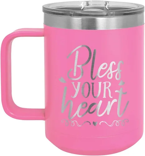 Miniatura 7 de BLESS YOUR HEART Taza de café blanca de 15 oz con tapa deslizante Taza de café de viaje aislada Ideas de regalos de cumpleaños o Navidad