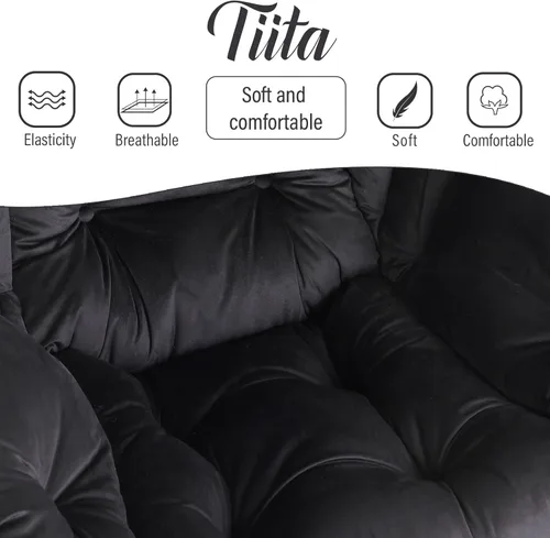 Miniatura 9 de Tiita - Silla perezosa con otomana, moderna y grande, sillón de ocio con reposabrazos y bolsillo lateral, silla de sofá de lectura cómoda con Negro