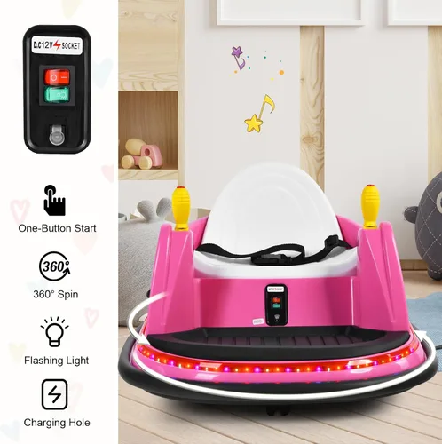 Miniatura 5 de Costzon Auto parachoques para niños, auto eléctrico de 12 V con control remoto, joysticks duales, giro de 360 grados, música, luces intermitentes
