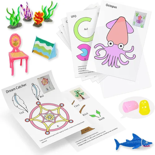 Miniatura 7 de Libro de dibujo de impresión en bolígrafo 3D, plantillas de papel grueso de 40 patrones reutilizables de colores con dos placas transparentes