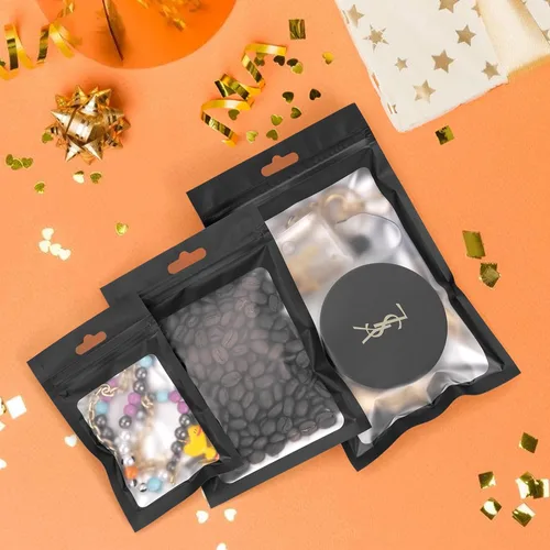 Miniatura 5 de Bolsas de Mylar para dulces, paquete de 200 bolsas resellables (4 x 6 pulgadas, color negro) con ventana transparente para pequeñas empresas