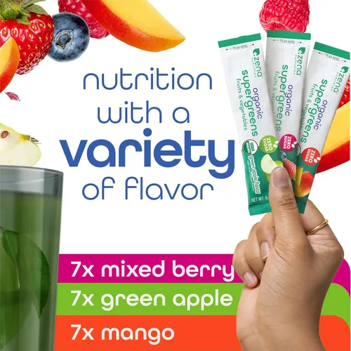 Miniatura 3 de Zena Nutrition Paquete variado de polvo orgánico Super Greens, más de 70 superalimentos, 0 azúcar, 3G de fibra, espirulina, clorella, antioxidantes