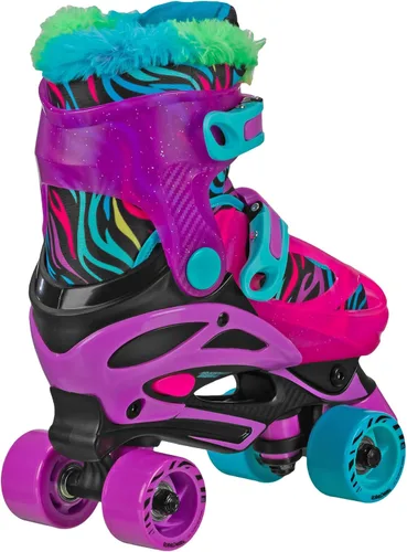 Miniatura 3 de Roller Derby Falcon 2 en 1 Combo Quad y Patines en línea para niños, tamaño ajustable Cebra Neón