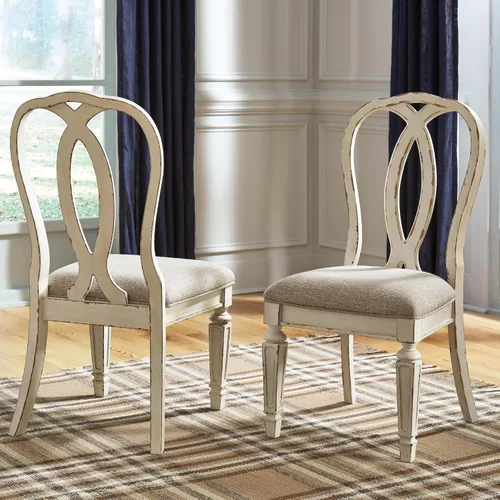 Miniatura 2 de Signature Design by Ashley Realyn French Country - Silla de comedor con respaldo de cinta, 2 unidades, color blanco astillado