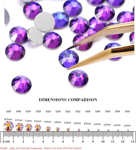 Miniatura 6 de Dowarm 2650 diamantes de imitación de cristal con parte trasera plana, 6 tamaños de 0.059 in a 0.256 in, cristales de parte trasera plana