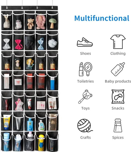 Miniatura 7 de SAVERHO Organizador de zapatos con 35 bolsillos sobre la puerta, organizador de zapatos colgante para puerta con 35 bolsillos de malla, bolsa