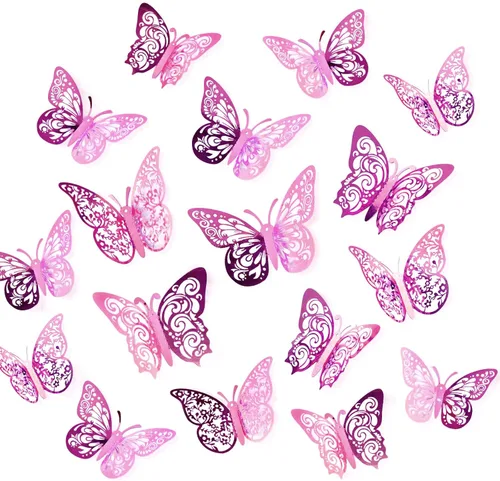 Miniatura 10 de 60 piezas de mariposas 3D para pastel y decoración de pared - 5 estilos, 3 tamaños, púrpura láser