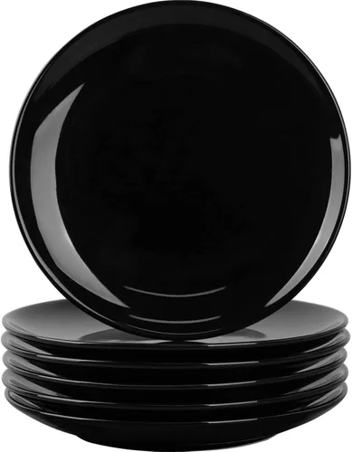 DELLING Platos de porcelana para aperitivos, platos negros de postre y ensalada de 7 pulgadas, platos llanos pequeños para acompañamientos,