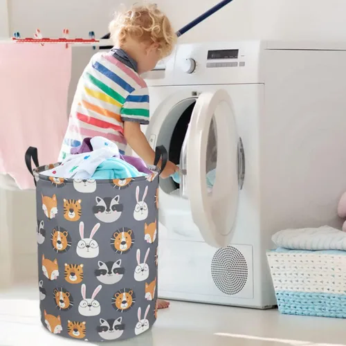 Miniatura 4 de CLOCOR Cesta de lavandería para niños, contenedor de almacenamiento de tela plegable, cesta de guardería para niños, cubo de juguetes para niños