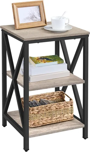 Yaheetech - Mesa auxiliar de sala de estar, mesa lateral de 3 niveles con estantes de almacenamiento para oficina en casa, mesas de sofá de diseño X