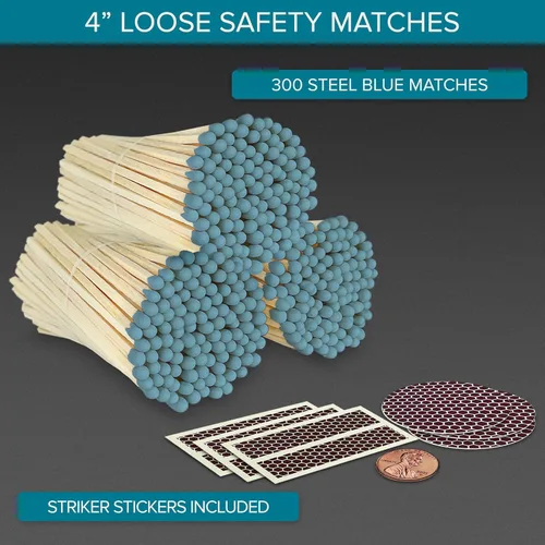 Miniatura 2 de Cerillas azules de acero de 4 pulgadas + calcomanías de golpeador incluidas 300 fósforos de seguridad decorativos elegantes y modernos Cerillas
