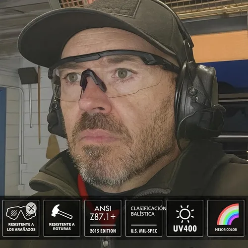 Miniatura 2 de HTS HUNTERSKY Gafas de tiro tácticas balísticas ANSI Z87+UV400 gafas protectoras Negro Claro
