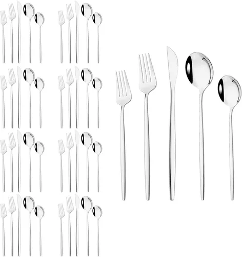 Miniatura 6 de JASHII Juego de cubiertos de 40 piezas, acero inoxidable, para el hogar, cocina, hotel, restaurante, básicos, para 8, pulido espejo, negro brillante