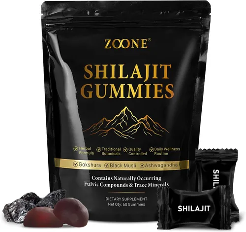 Gomitas Shilajit naturales del Himalaya de 3000 mg, 75% de ácido fúlvico, más de 85 minerales traza, Shilajit para hombres y mujeres, resina