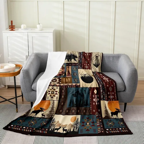 Manta de forro polar de ciervo bohemio, tamaño individual, manta temática de caza de vida silvestre, decoración de cabaña, manta mullida para sofá
