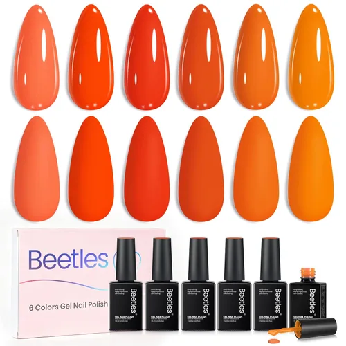 Miniatura 25 de Beetles - Juego de esmaltes de uñas de gel Jelly de 6 colores, tonos nude, rosa, marrón, con brillo y efecto de glitter, kit de esmaltes de gel
