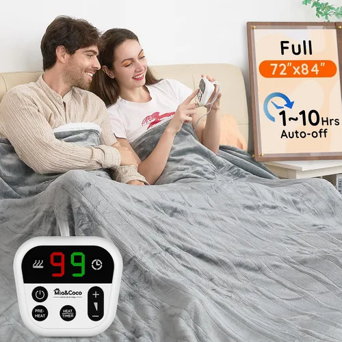 Miniatura 9 de Mia&Coco Manta eléctrica de franela individual (62 x 84 pulgadas), 10 niveles de calor, apagado automático de 10 horas, calentamiento rápido
